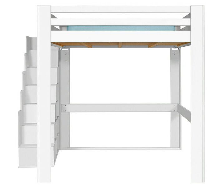 Lit mezzanine bois 200x200 version haute avec escalier  gauche