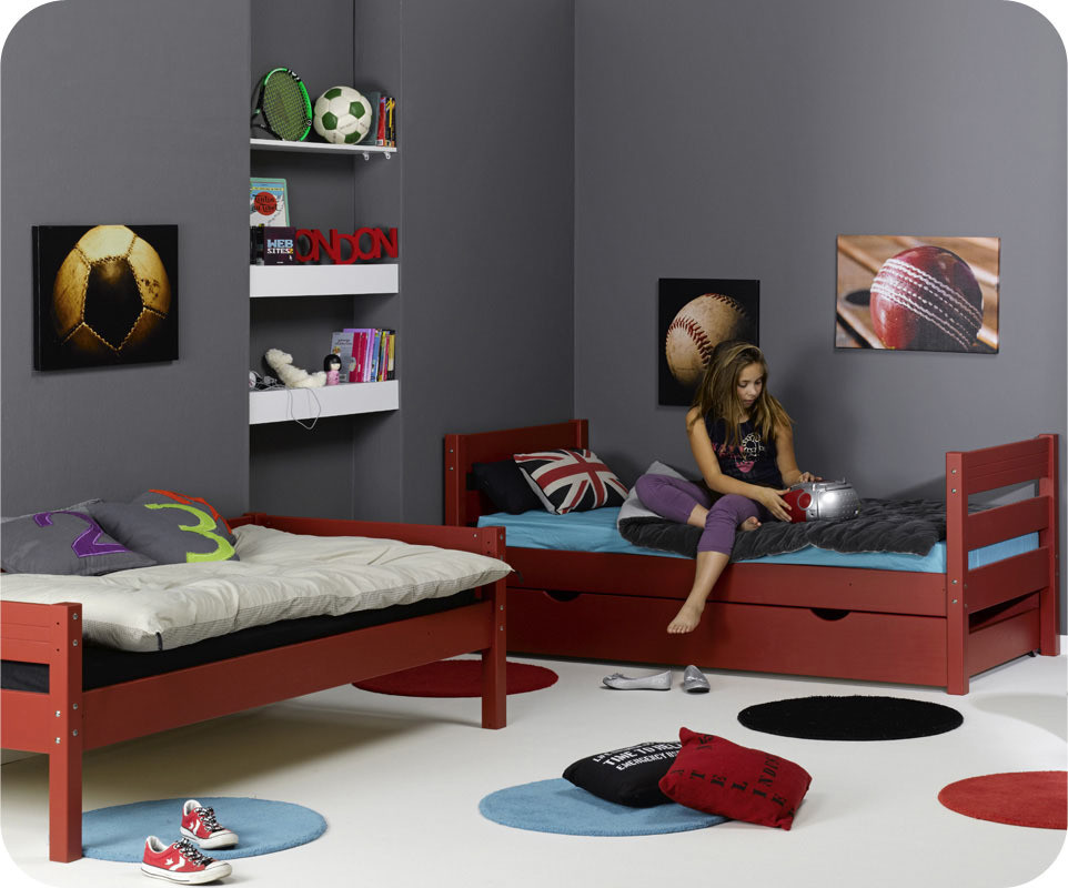 Lit enfant superposé 1,2,3 rouge 90x 190 cm