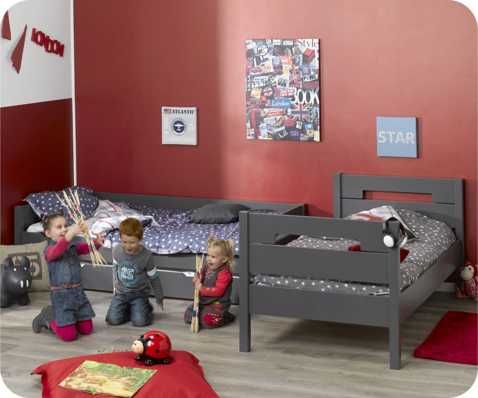 Lit superposé enfant bow gris anthracite 90x190 cm achat/vente ...