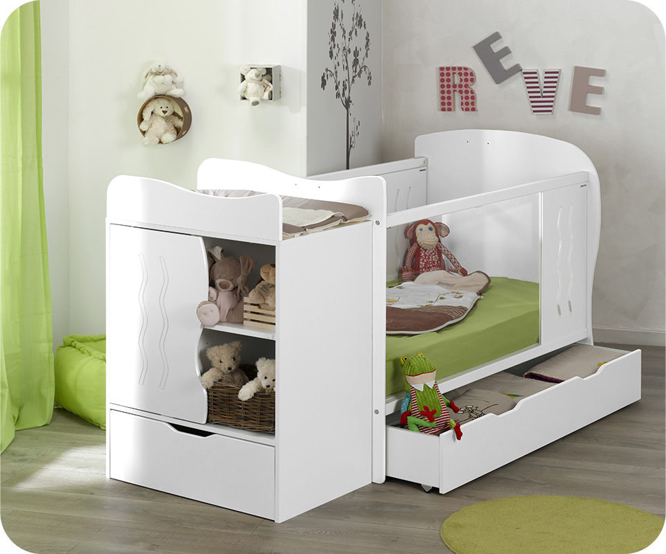 Lit bébé évolutif jooly blanc avec matelas bébé Les jolie photo de berceau en bois avec tiroir pour bb