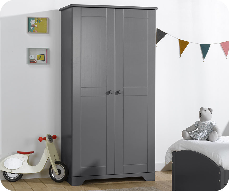 Armoire 3 portes contemporaine blanche et grise Joss  Armoire enfant  CHAMBRE