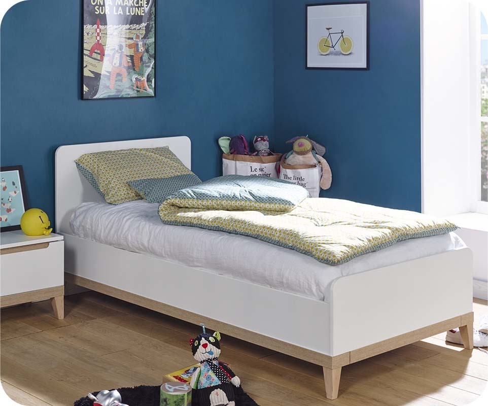 Chambre enfant riga blanche et bois set de 5 meubles Chevet blanc bois enfant