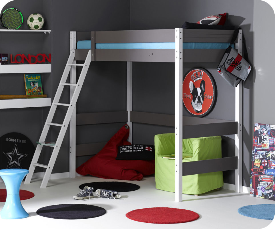 En solde ! Lit mezzanine enfant Jump'In couleur taupe ( Lit mezzanine (Blanc/taupe) )