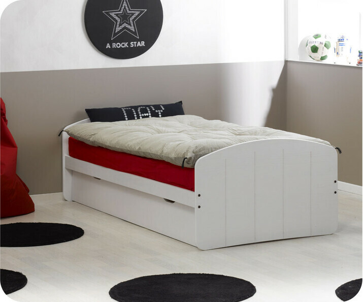 Pack lit enfant Gigogne blanc Dream'In avec 2 matelas 