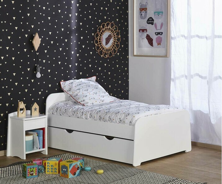 Pack lit enfant &eacute;volutif Eden blanc avec matelas et tiroir 