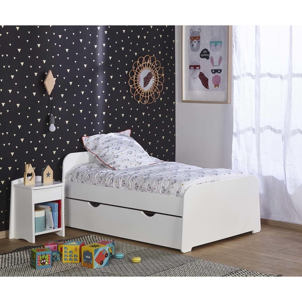 Pack lit enfant &eacute;volutif Eden blanc avec matelas et tiroir 