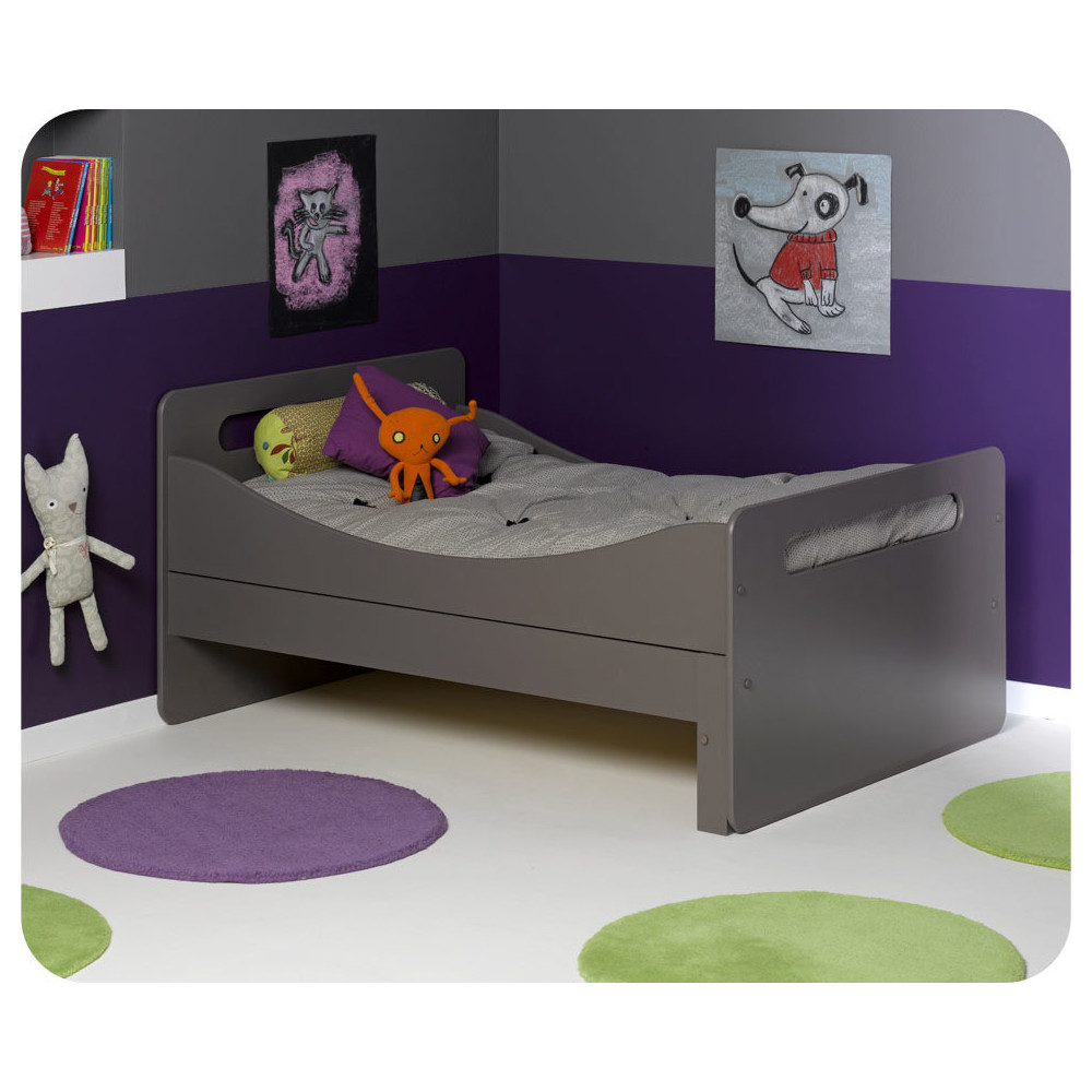 Pack lit enfant &eacute;volutif Eden taupe avec matelas et tiroir 