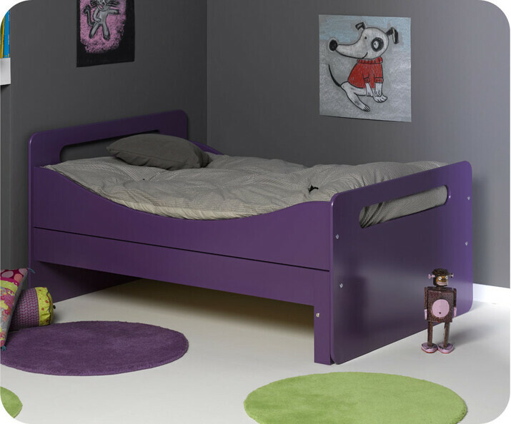 Pack lit enfant &eacute;volutif Eden violet avec matelas et tiroir 