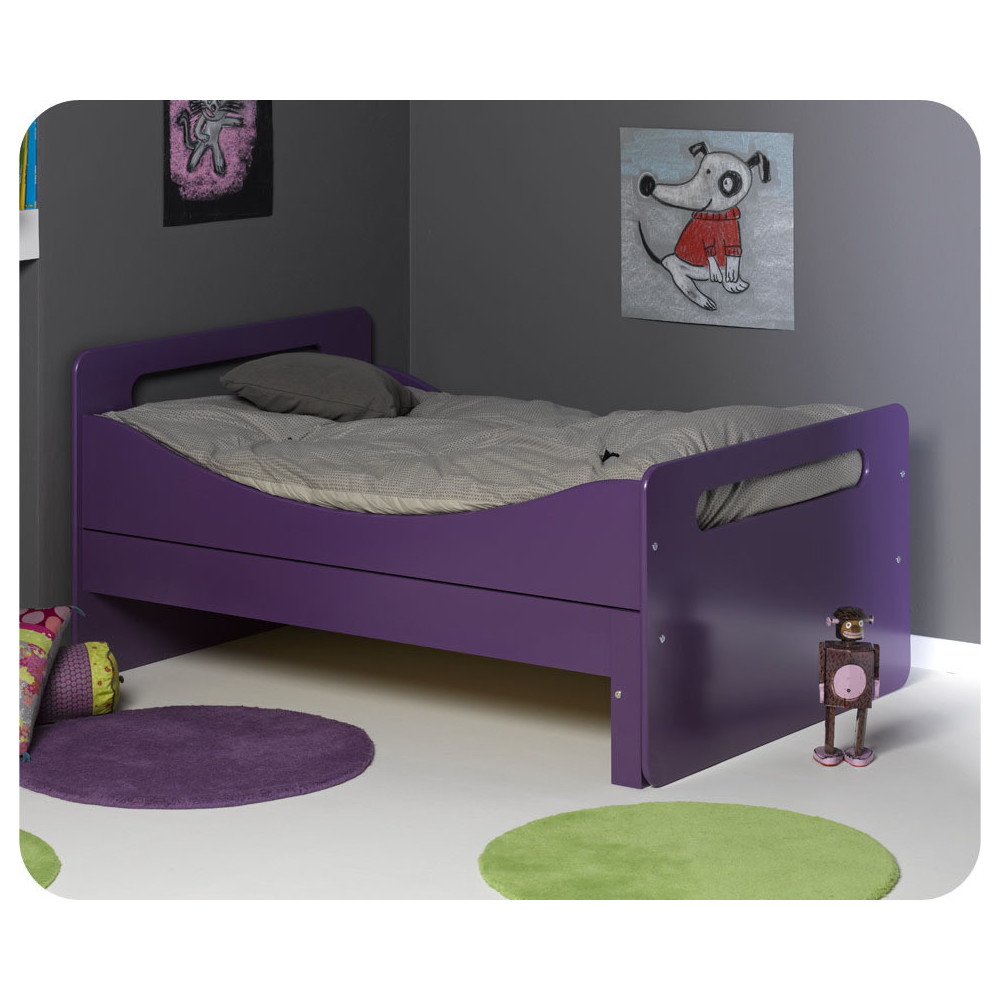 Pack lit enfant &eacute;volutif Eden violet avec matelas et tiroir 