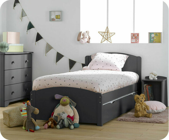 Pack lit enfant Nature Gris sommier matelas NaturA 