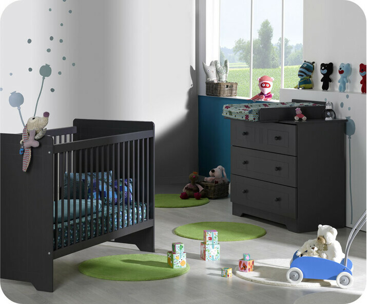 Mini Chambre b&eacute;b&eacute; compl&egrave;te OSLO grise avec  plan &agrave; langer 