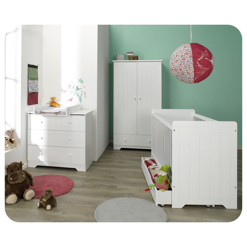 Chambre b&eacute;b&eacute; compl&egrave;te OSLO blanche et son plan &agrave; langer 