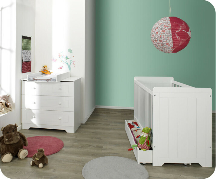 Mini Chambre b&eacute;b&eacute; compl&egrave;te OSLO blanche avec plan &agrave; langer 