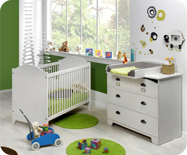 Mini Chambre b&eacute;b&eacute; compl&egrave;te Charme Blanche avec plan &agrave; langer