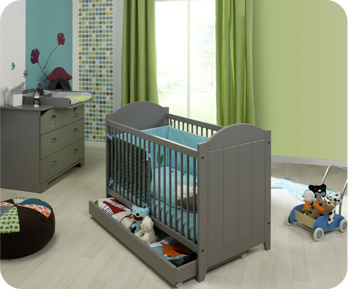 Mini chambre b&eacute;b&eacute; Charme grise avec plan &agrave; langer