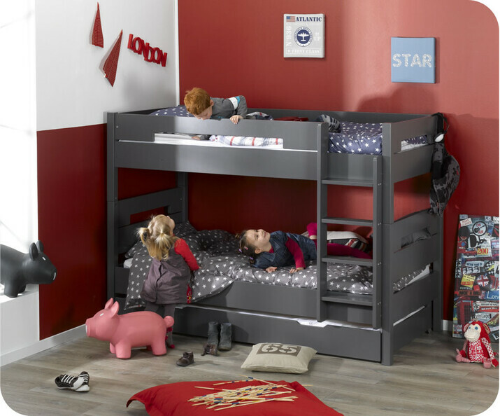 Pack Lit superpos&eacute; enfant Bow gris + 2  matelas 