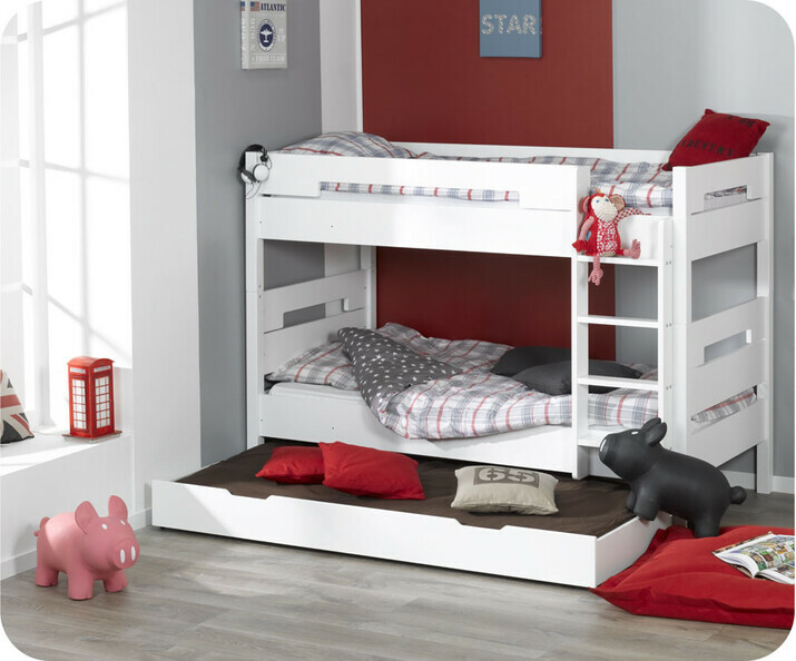 Pack Lit superpos&eacute; enfant Bow blanc + 2 matelas 