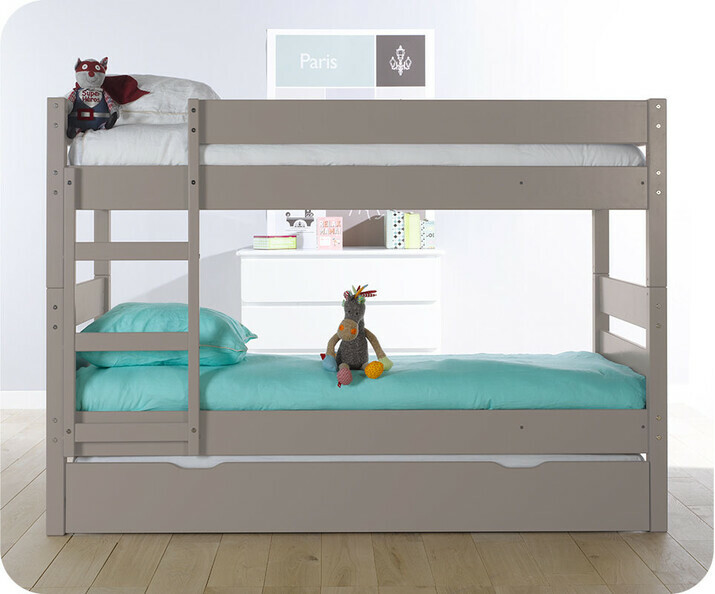 Pack lit superpos&eacute; enfant 1,2,3 couleur Lin + 2 matelas