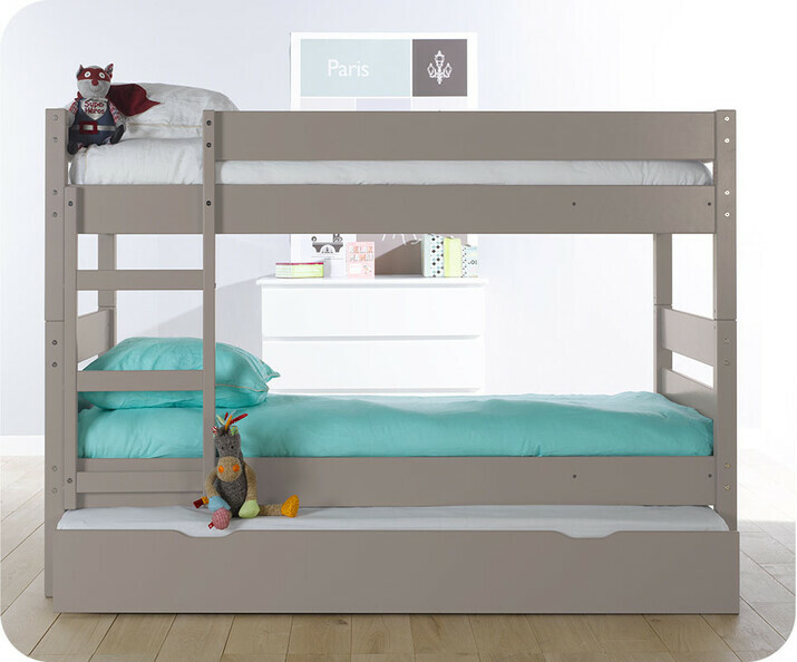 Lit superpos&eacute; enfant 1,2,3 couleur Lin avec sommier gigogne