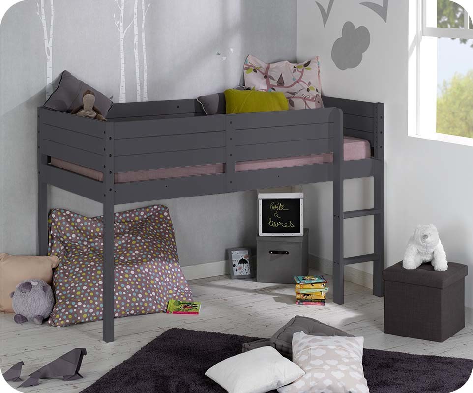lit enfant mi hauteur tamis gris anthracite 90x190 cm