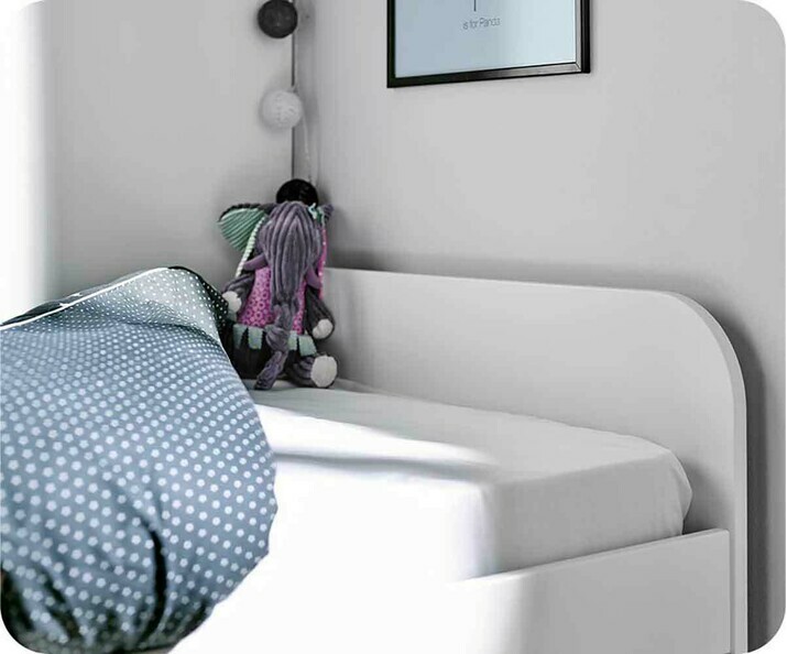 Pack Lit enfant Gigogne Twist Blanc 90x190 cm avec 2 matelas avec zoom sur la tte de lit