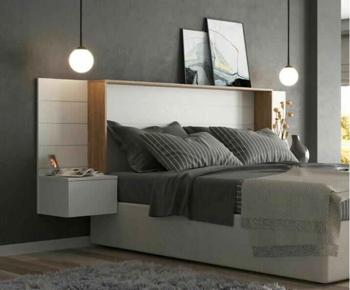 Tte de lit Fara blanc et bois avec chevets intgrs