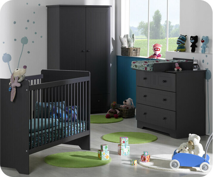 Chambre b&eacute;b&eacute; compl&egrave;te OSLO gris et son plan &agrave; langer 