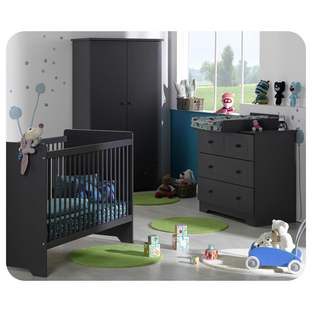 Chambre b&eacute;b&eacute; compl&egrave;te OSLO warm grey et son plan &agrave; langer 