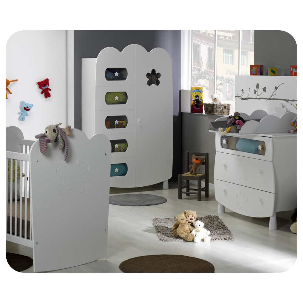Chambre b&eacute;b&eacute; compl&egrave;te Lin&eacute;a Blanche avec lit &agrave; barreaux