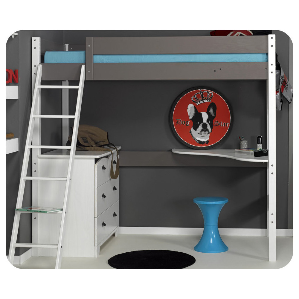 Pack lit mezzanine enfant Jump'In couleur taupe avec matelas 
