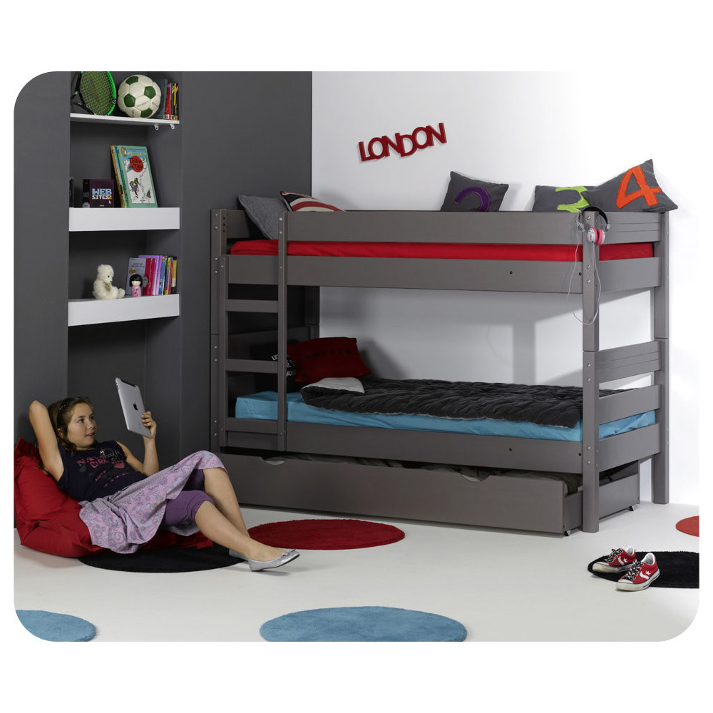 Pack lit superpos&eacute; enfant 1,2,3 couleur Taupe + 2 matelas