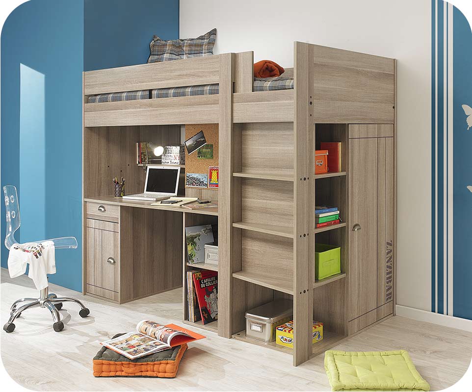 Lit enfant Mezzanine Cliff Chêne Gris