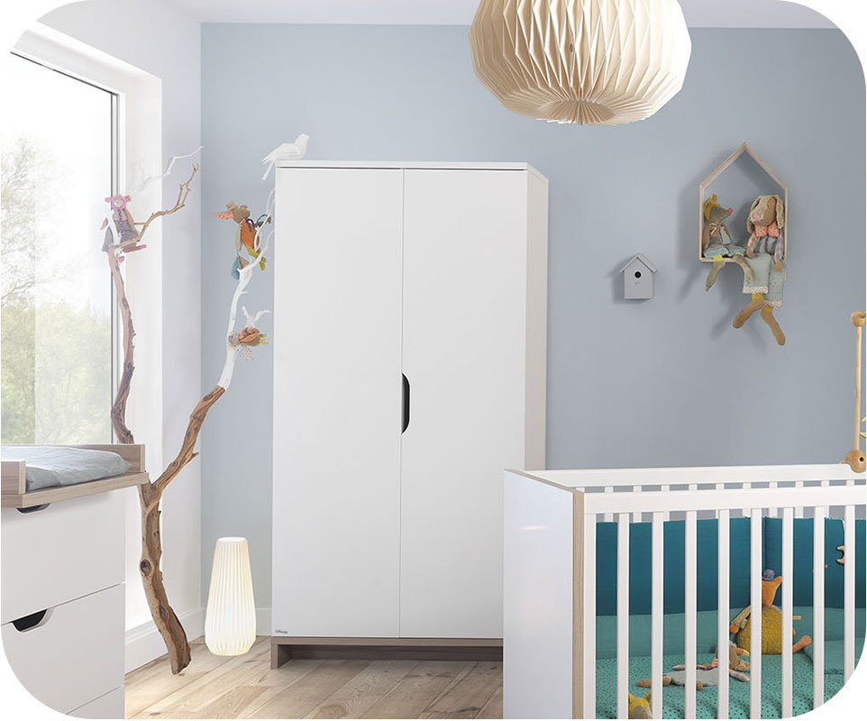 armoire bébé Plume blanche et bois