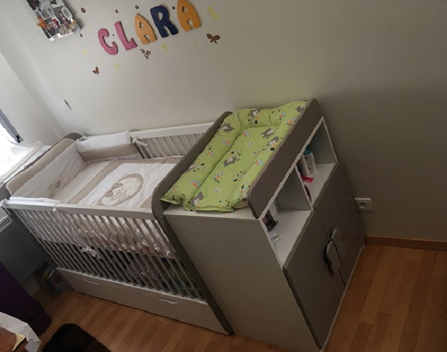 Lit bébé Evolutif Holly Blanc et Lin 70x140 cm et son tiroir de lit Blanc