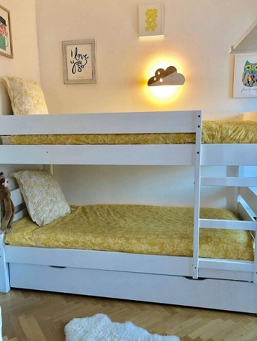 Le lit superposé enfant 1,2,3 blanc avec sommier gigogne