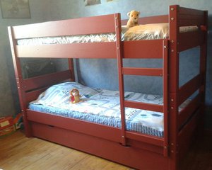 Le lit enfant superposé 1,2,3 rouge avec tiroir de lit