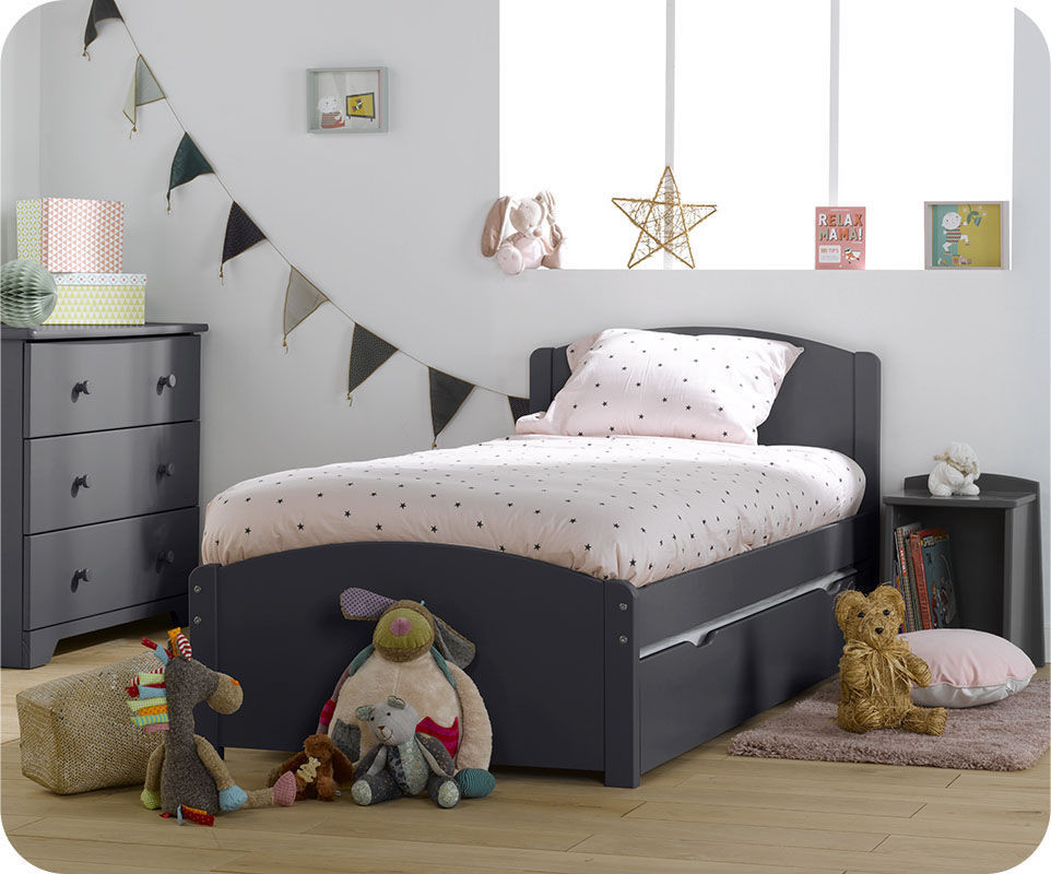 Pack lit enfant Nature gris sommier matelas NaturA