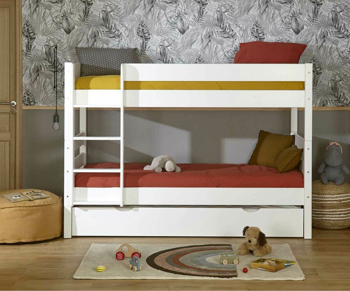 Lit Enfant Superposé Bas avec 2 matelas - 1,2,3. 100% Bois Massif