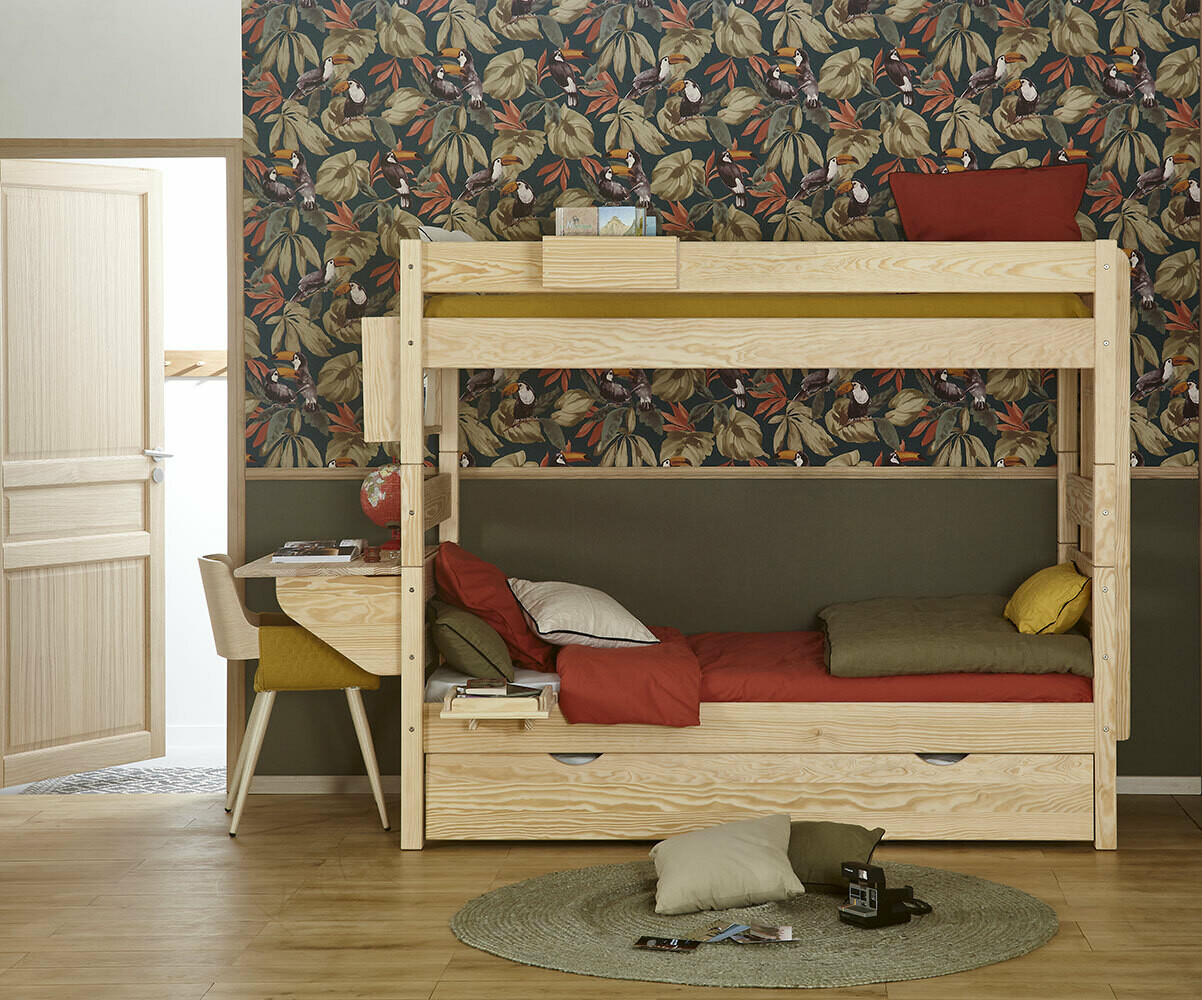 Lit superposé enfant haut Kids Bois naturel 90x200 cm