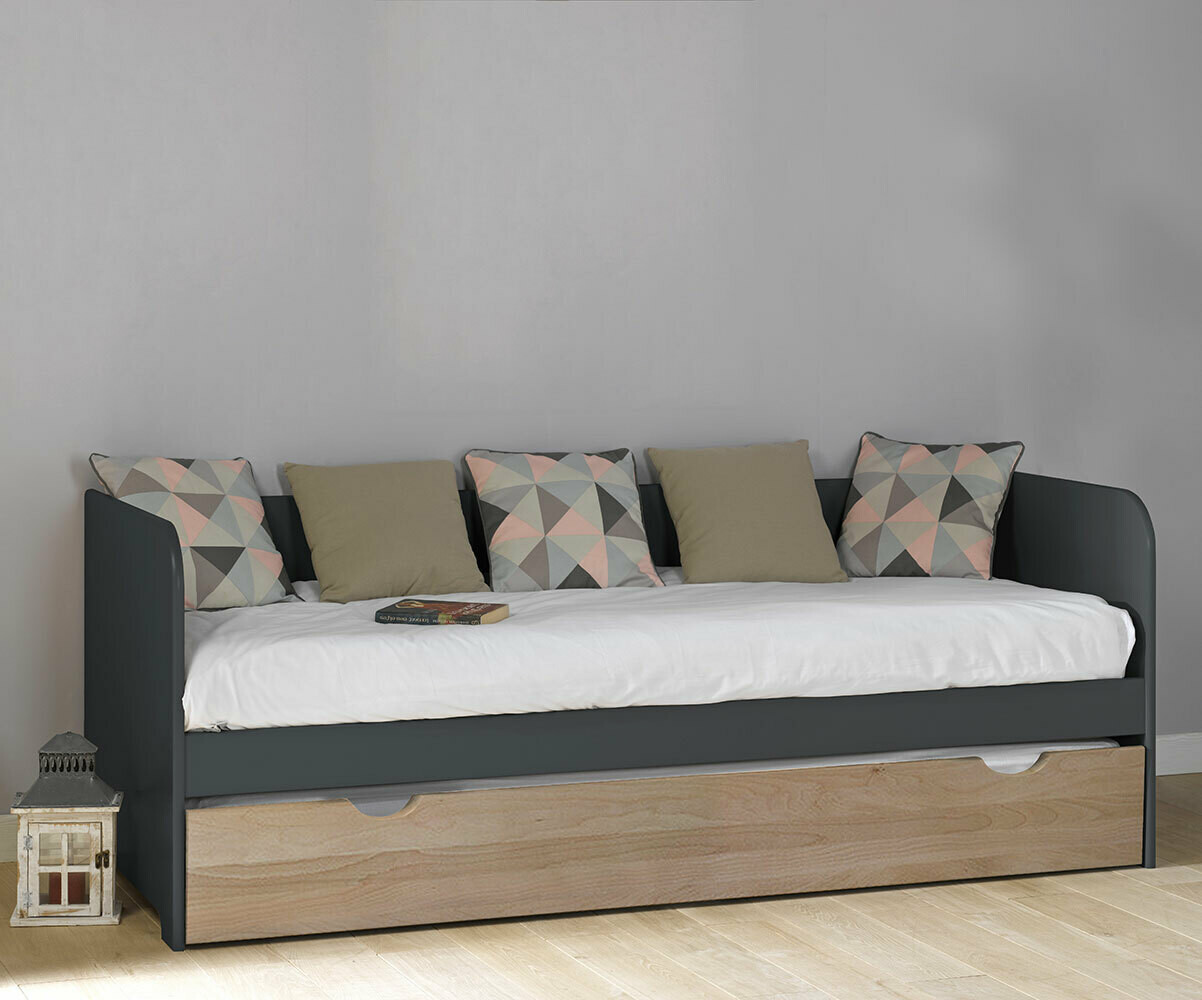 Lit gigogne banquette enfant avec 2 matelas Bali Bois naturel 80x190 cm/Opt:Matelas Airfresh 15 cm