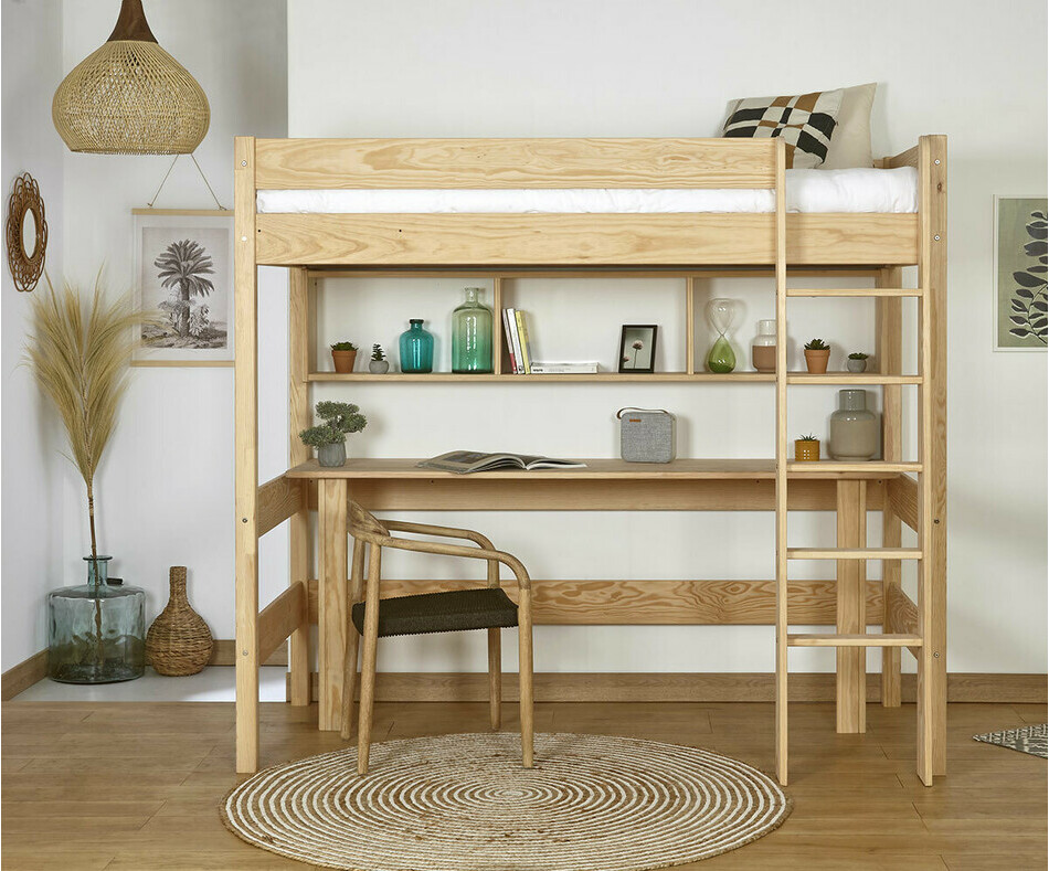 Lit mezzanine Clay et bois (bureau et rangements en option)