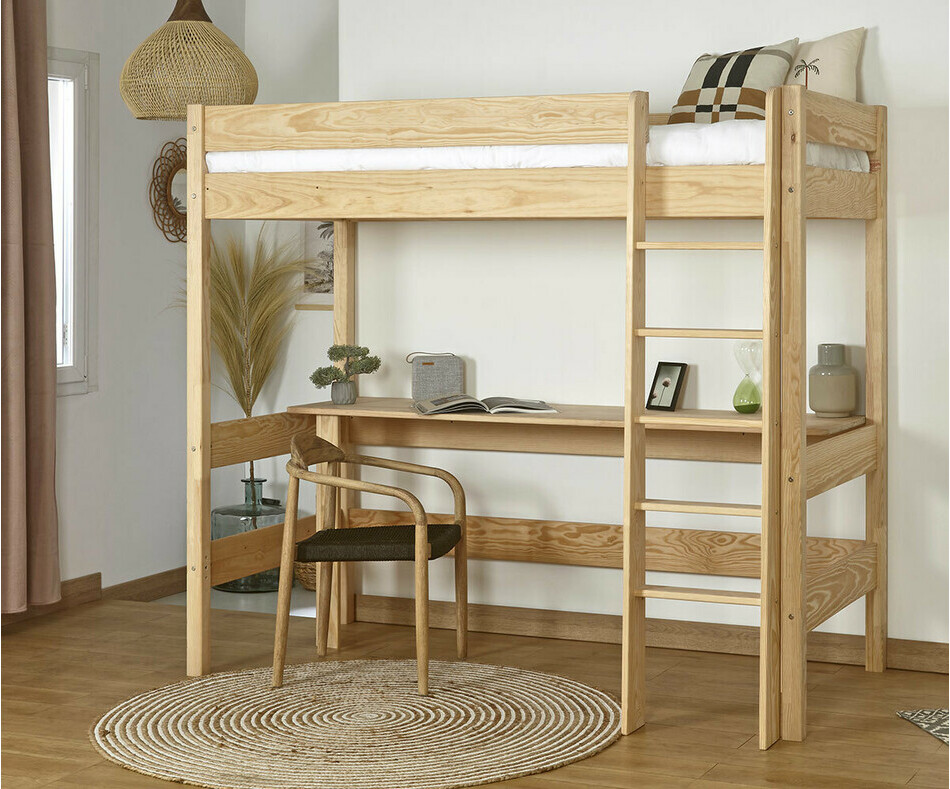 Lit mezzanine Clay bois (bureau en option)