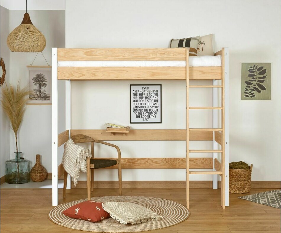 Lit mezzanine Clay blanc et bois