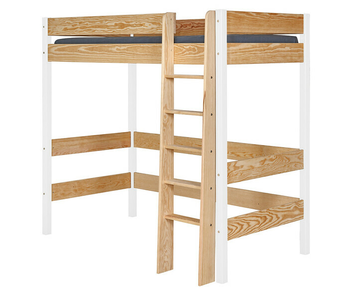 Lit mezzanine Clay blanc et bois avec échelle réversible