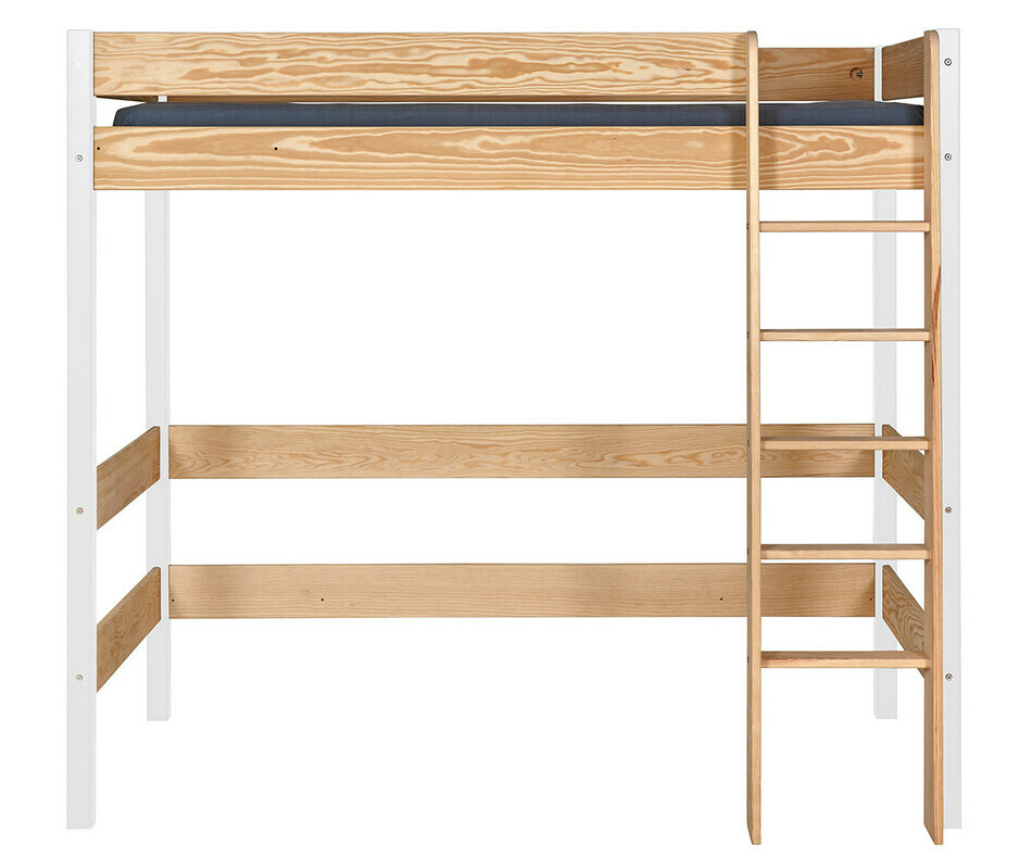 Lit mezzanine Clay blanc et bois avec échelle sur le devant