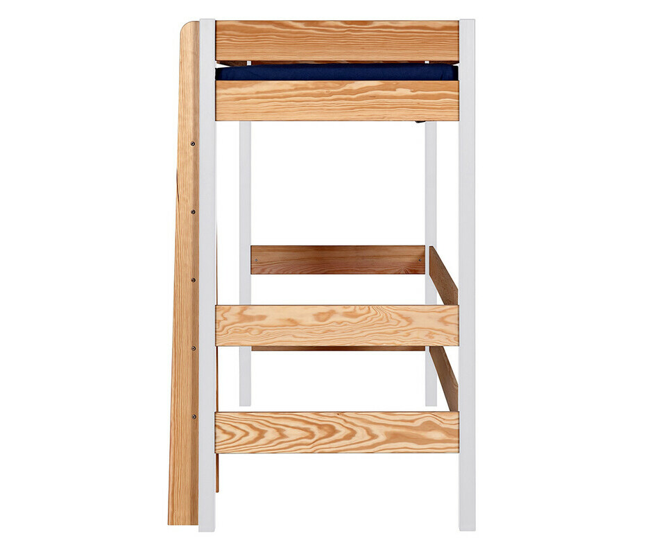 Lit mezzanine Clay blanc et bois avec échelle vue sur le côté