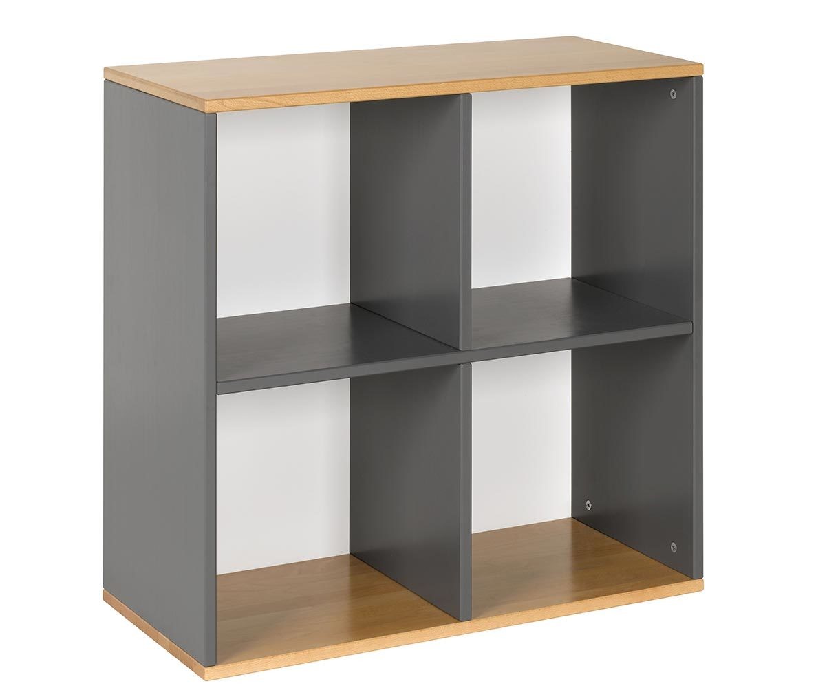 PROMO ! Meuble de rangement enfant 4 cases Cuba Gris anthracite et hêtre