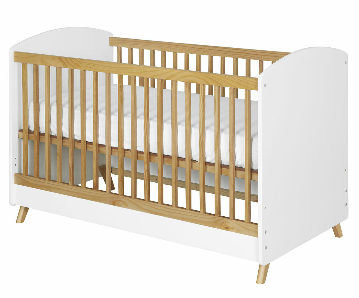 Lit bébé en bois blanc et gris avec matelas en option inclus, barrière de  sécurité en bois (blanc sans matelas) : : Bébé et Puériculture