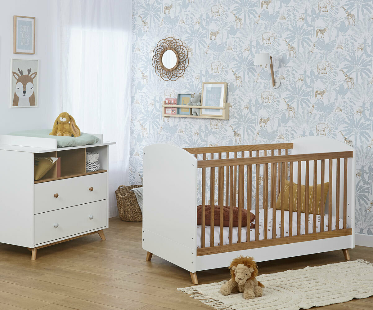 Lit Bébé Evolutif avec Matelas Jany. 3 positions, Bois Massif