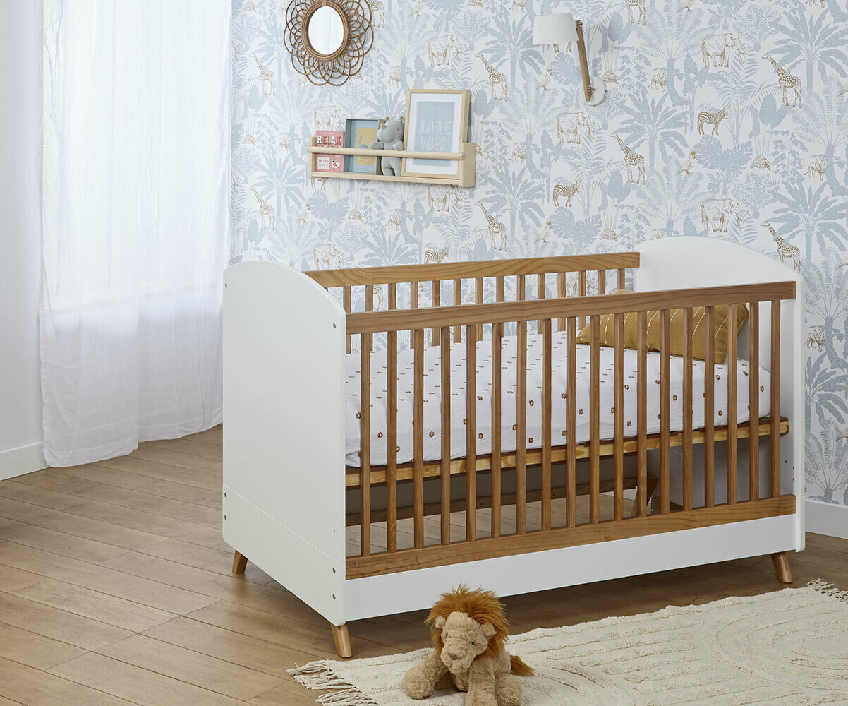 Lit Bébé Evolutif avec Matelas Jany. 3 positions, Bois Massif